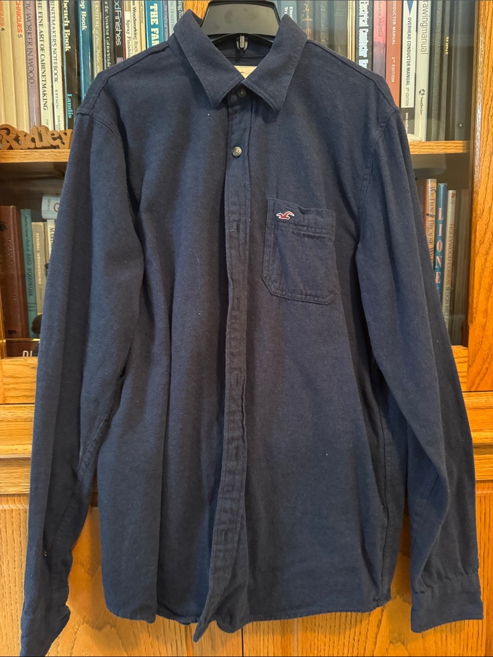 Hollister Dark Navy Long-Sleeve Button-Up Shirt with Chest Pocket Logo